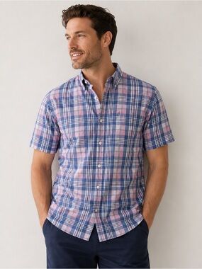 MICHAEL BASTIAN. Men's Short-Sleeve Plaid Button-Up Shirt. Pink & Blue. XL.